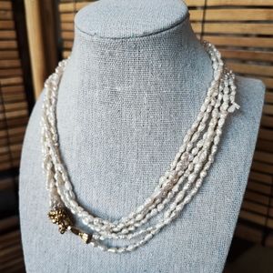 Gritty Fresh Water Pearl 3 Strand Unique 3D Dragon Clasp Gold Tone EUC Vintage